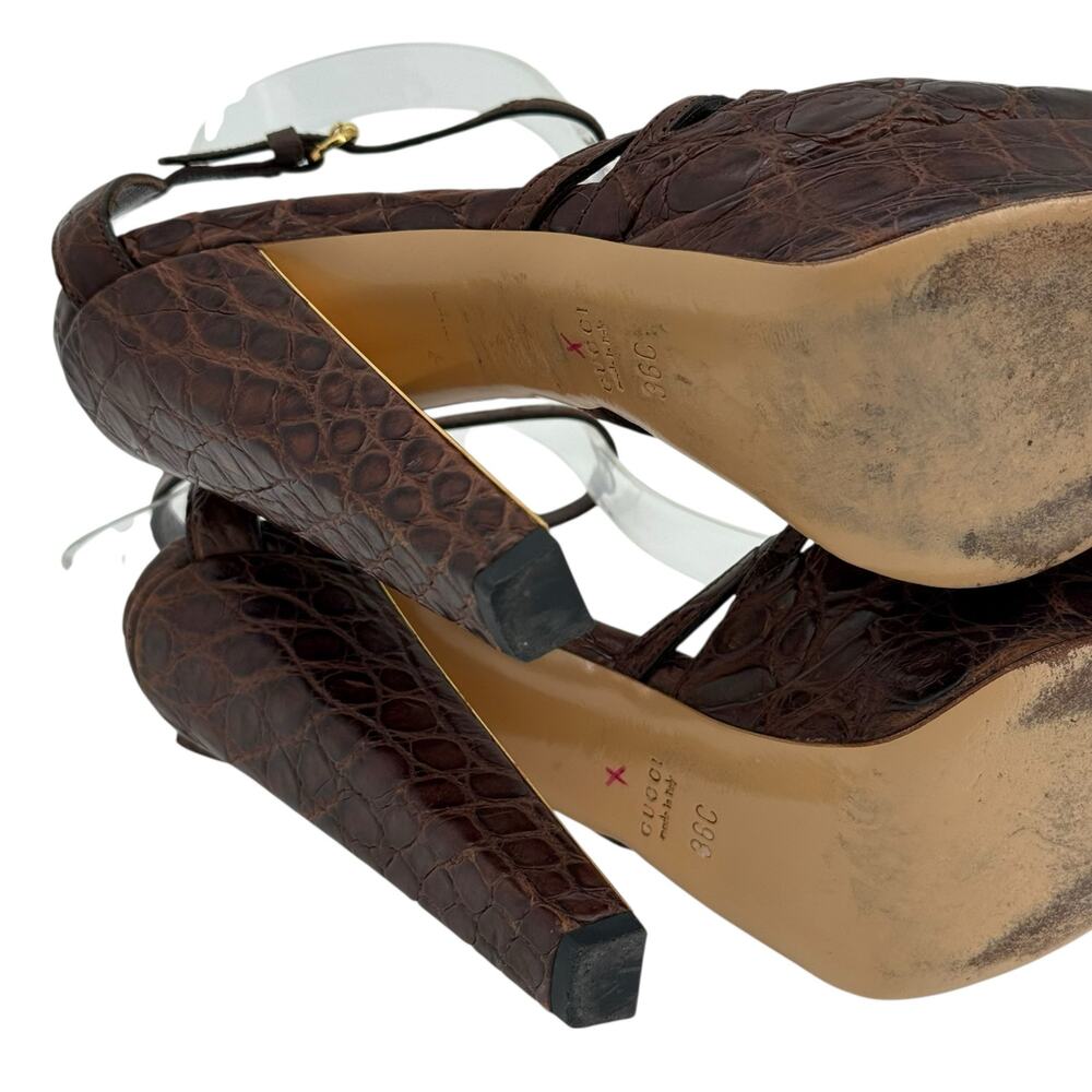 Gucci Brown Cyclamin Python Platform Heeled Sanda… - image 11